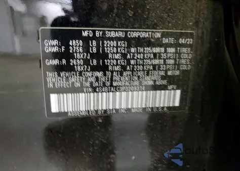 2023 Subaru Outback Onyx Edition z USA, uszkodzony, nr VIN 4S4BTALC3P3209314